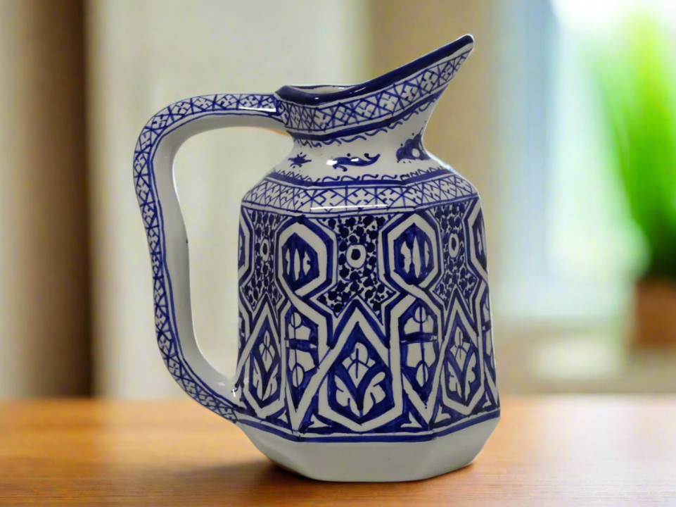 zora store llc - Handmade Moroccan Blue and White painted ceramic Jug