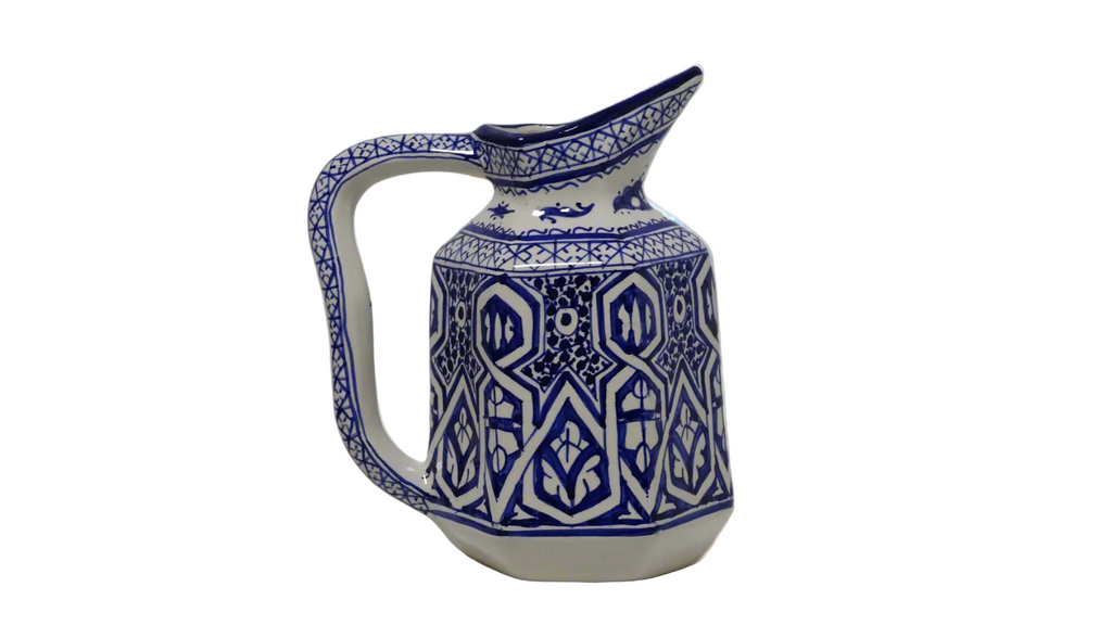 zora store llc - Handmade Moroccan Blue and White painted ceramic Jug
