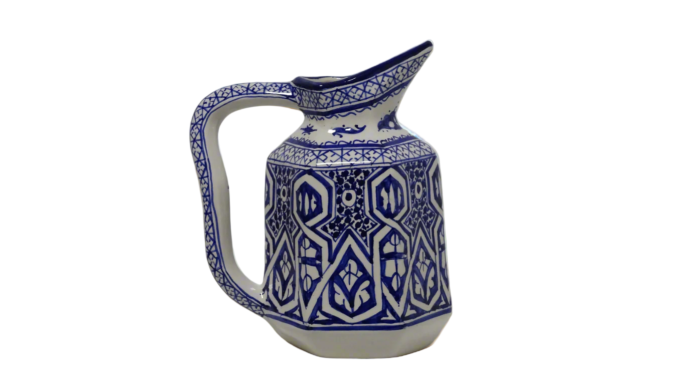 Handmade Moroccan Blue and White painted ceramic Jug